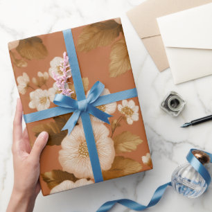 Bohemian Terracotta Wildflower Floral Pattern Wrapping Paper