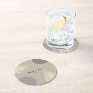 Bohemian Thank You Pampas Shapes Natural Round Paper Coaster