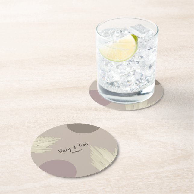 Bohemian Thank You Pampas Shapes Natural Round Paper Coaster (Insitu)
