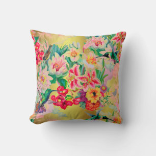 Bohemian Thunder-Bird Tropical Turquoise Flowers Throw Pillow