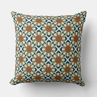 Bohemian Tile-Inspired Fabric with Rust, Teal, and Throw Pillow
