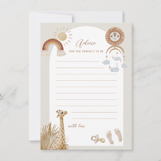 Bohemian Toys Giraffe Sun Advice for parents to be Invitation (Front)