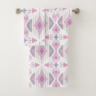 Bohemian Tribal Arrows, Blue, Pink, Peach Bath Towel Set