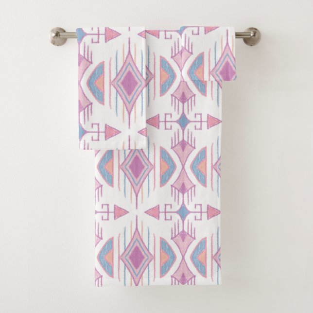Bohemian Tribal Arrows, Blue, Pink, Peach Bath Towel Set (Insitu)