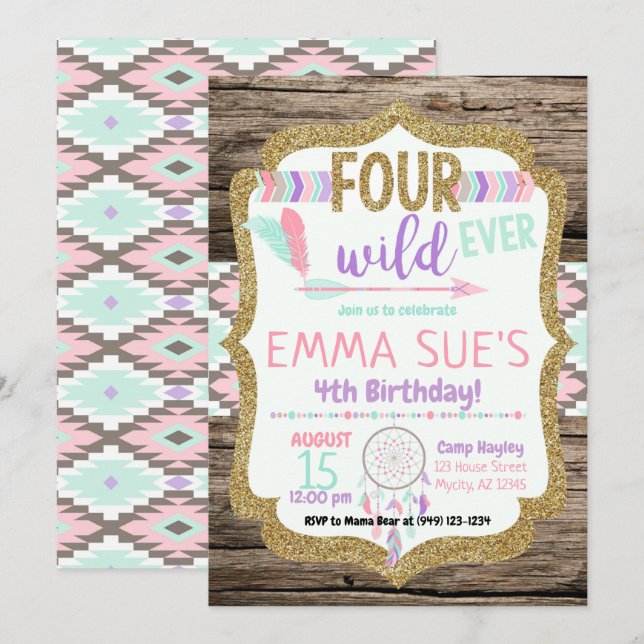 Bohemian Tribal Dreamcatcher Four Ever Wild Invitation (Front/Back)