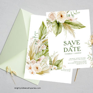 Bohemian Tropical Dedicated Pampas Grass Wedding Save The Date
