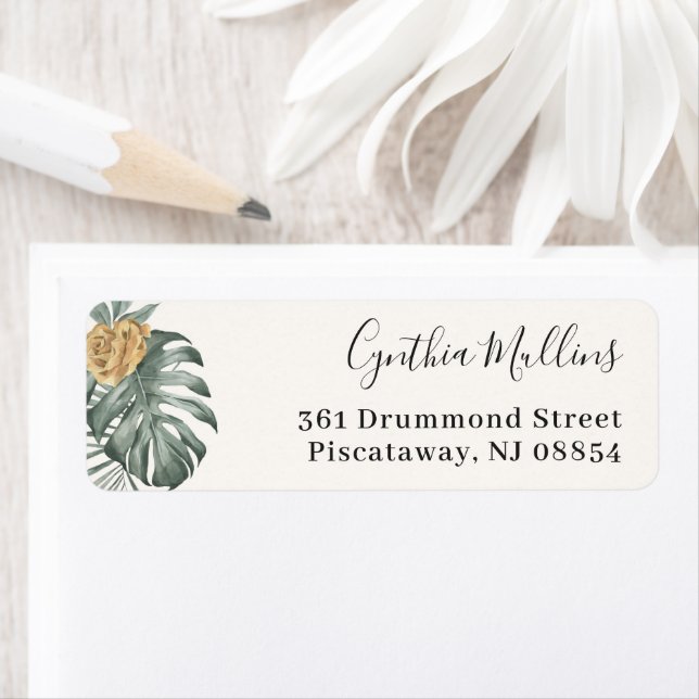 Bohemian Tropical Monstera Leaves Return Address (Insitu)