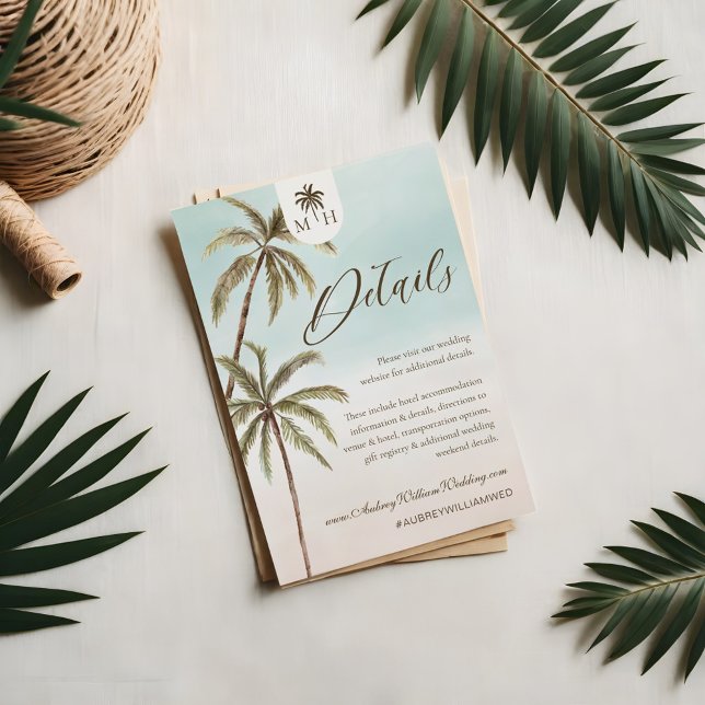 Bohemian Tropical Palm Trees Wedding Guest Details Invitation (Bohemian Tropical Palm Trees Wedding Guest Details Invitation)