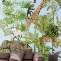 Bohemian Tropical Safari Animals Palms Pattern