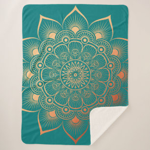 Bohemian Turquoise Peach Mandala Sherpa Blanket