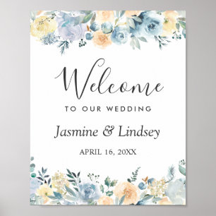 Bohemian Vanilla Blue Floral Mariage Affiche de bi
