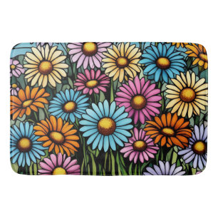Bohemian Vibrant Daisies - Stained Glass Look Bath Mat