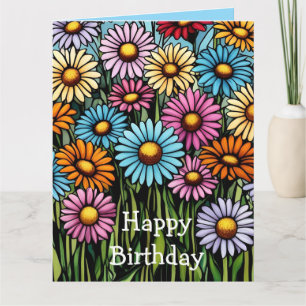 Bohemian Vibrant Daisies - Stained Glass Look Card