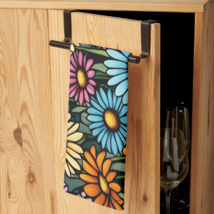 Bohemian Vibrant Daisies - Stained Glass Look Kitchen Towel