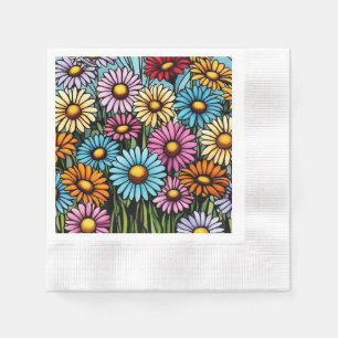 Bohemian Vibrant Daisies - Stained Glass Look Napkin