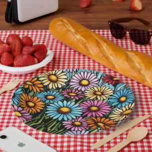 Bohemian Vibrant Daisies - Stained Glass Look Paper Plate