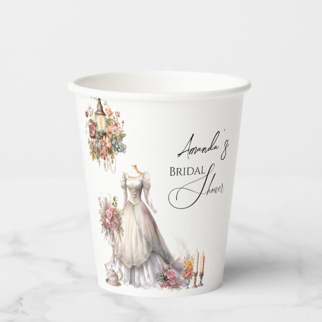 Bohemian Victorian Wedding Dress Tea Bridal Shower Paper Cups (Front)
