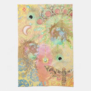 Bohemian vintage art unique hippie pastel whimsica kitchen towel