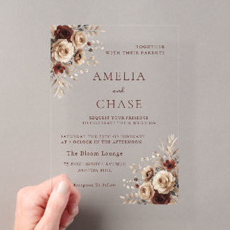 Bohemian Vintage Floral All Seasons Wedding Acrylic Invitations