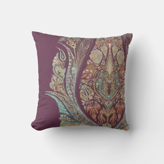Bohemian Vintage Purple Tribal Paisley Pattern Throw Pillow (Front)