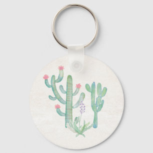 Bohemian Watercolor Cactus Keychain