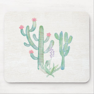 Bohemian Watercolor Cactus Mouse Pad