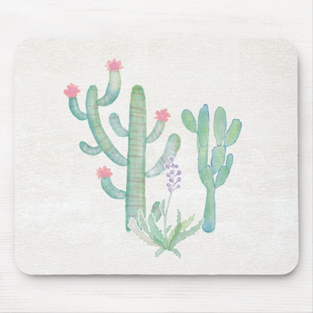 Bohemian Watercolor Cactus Mouse Pad (Front)