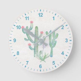 Bohemian Watercolor Cactus Round Clock