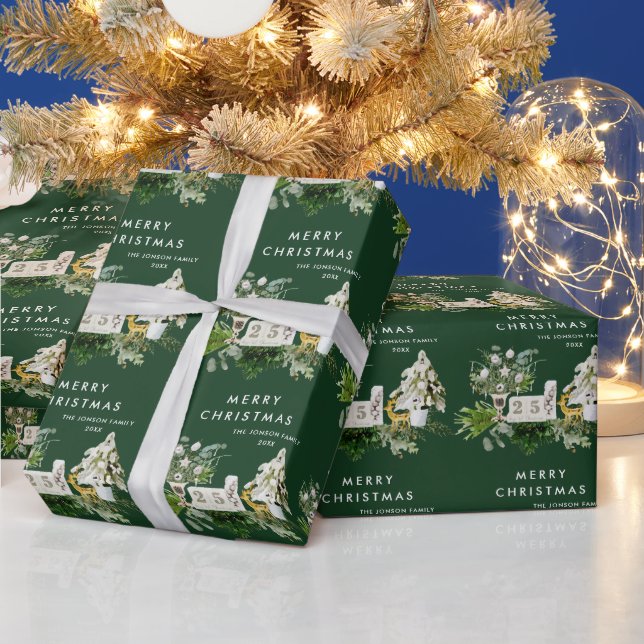 Bohemian Watercolor Christmas Composition Holiday Wrapping Paper (Holidays)