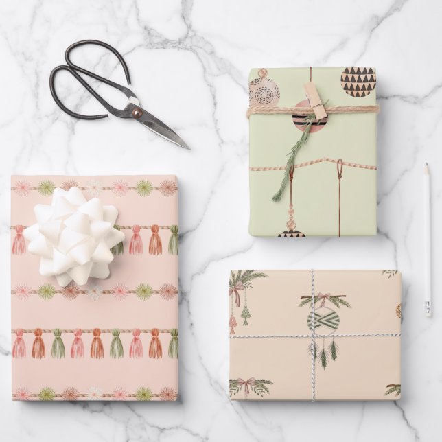 Bohemian Watercolor Christmas  Wrapping Paper Sheet (Front)