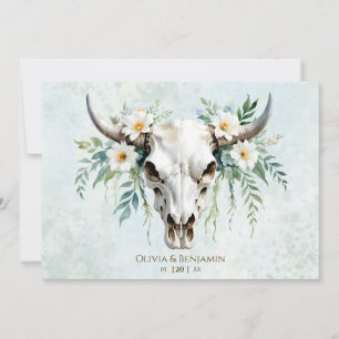 Bohemian Watercolor Floral Cow Skull Wedding Invitation
