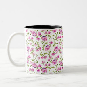 Bohemian Watercolor Florals - Pink on White Two-Tone Coffee Mug