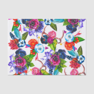 Bohemian Watercolor Flowers Deer Antlers Leaves Tissue Paper