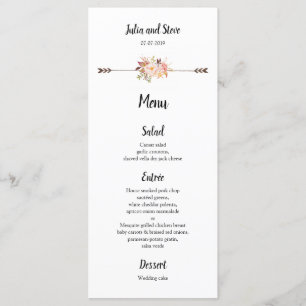 Bohemian Watercolor Flowers Elegant Boho Rackcard Menu