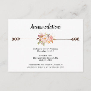 Bohemian Watercolor Flowers Wedding Accommodations Enclosure Card