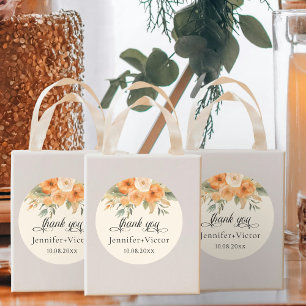 Bohemian Watercolor Flowers Wedding Thank You  Classic Round Sticker