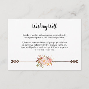 Bohemian Watercolor Flowers Wishing Well Wedding Enclosure Card