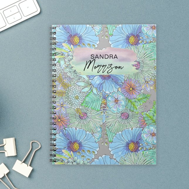 Bohemian Watercolor Large Stylized Garden Flowers Notebook (Creator Uploaded)