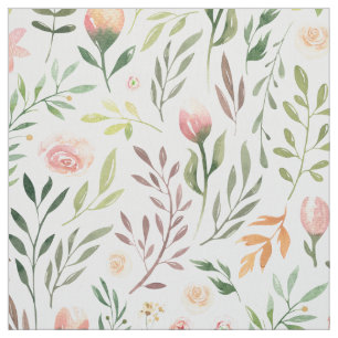 Bohemian Watercolor Leaves and Flowers Fabric