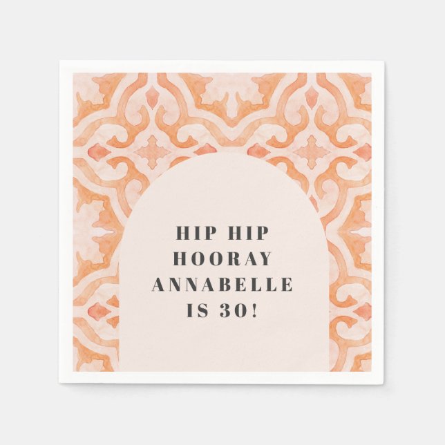 Bohemian watercolor pastel moroccan peach birthday napkin (Front)