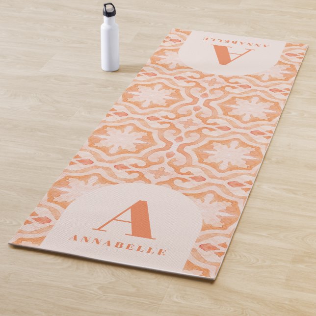 Bohemian watercolor pastel moroccan peach pink yoga mat (In Situ)