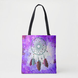 Bohemian Watercolor Space Nebula Dream Catcher Tote Bag