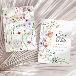 Bohemian Watercolor Wildflowers Save The Date Card