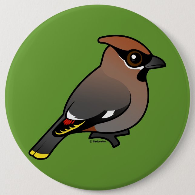 Bohemian Waxwing 6 Inch Round Button (Front)