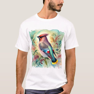 Bohemian Waxwing Bird 230924AREF149 - Watercolor T-Shirt