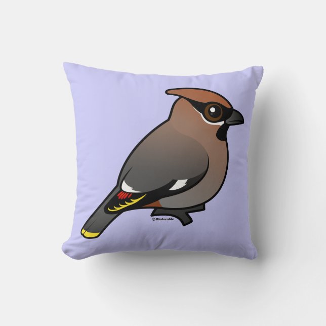 Bohemian Waxwing Throw Pillow (Front)