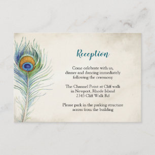 Bohemian Wedding Reception Peacock Feather Enclosure Card