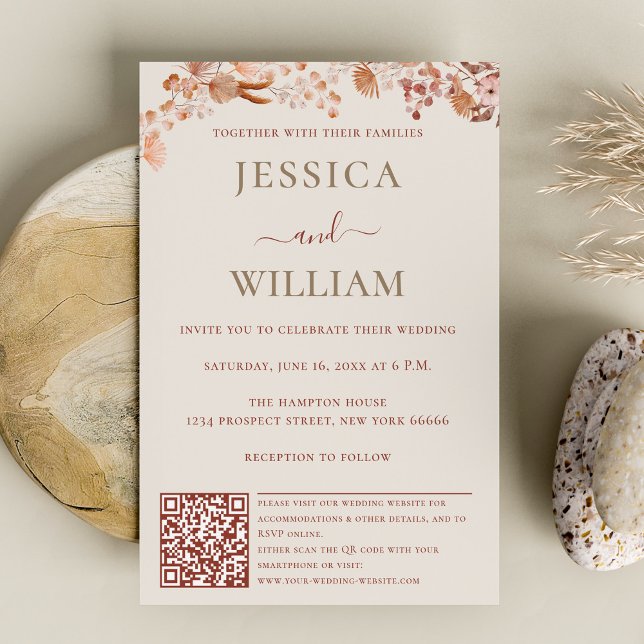 Bohemian Wedding With Boho Flowers And QR Code Invitation (Creator Uploaded)