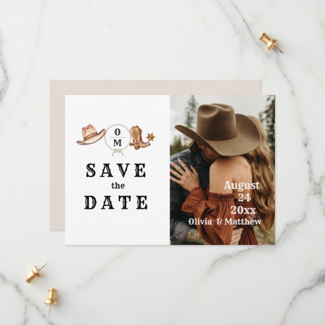 Bohemian Western Wedding  Save The Date (Front/Back In Situ)