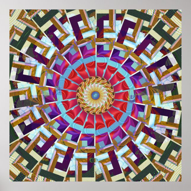 Bohemian Wheel of Fortune Fractal Mandala Art Poster (Front)